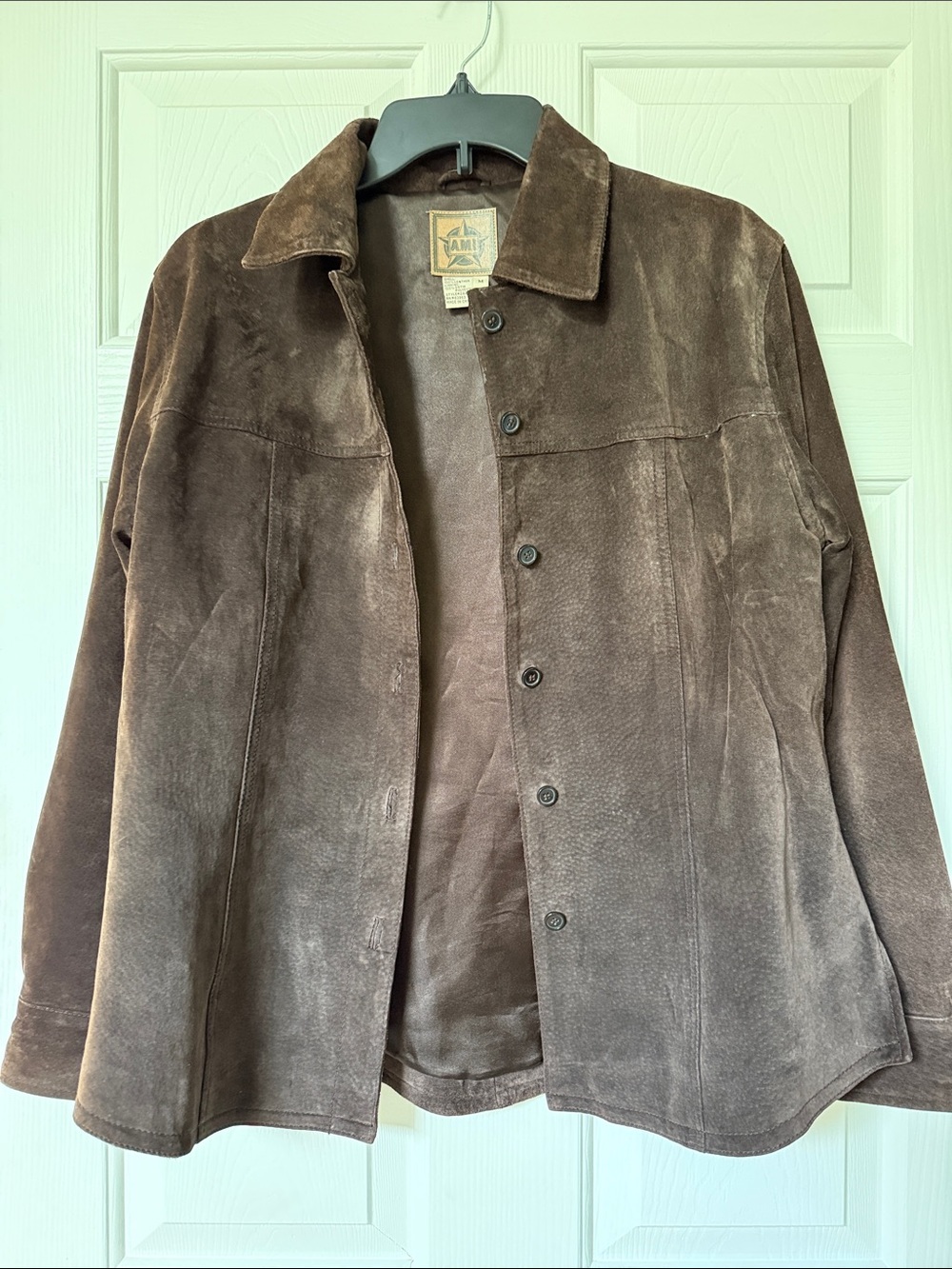 Vintage Ami Brown Suede Button-Front Shirt Jacket